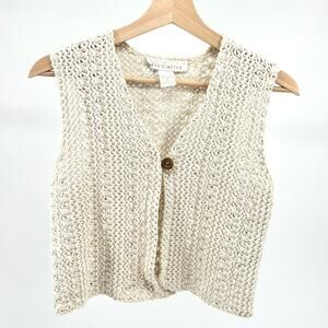 Vintage 80s The Limited Cream Macrame 100% Cotton Sleeveless Vest